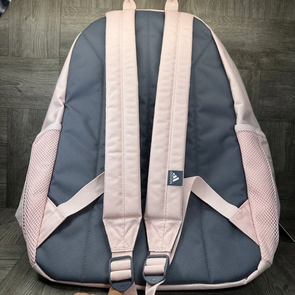 Adidas Backpack Women OSFA Pink Grey Laptop School 3-Stripes NEW IU7665 - Picture 5 of 8
